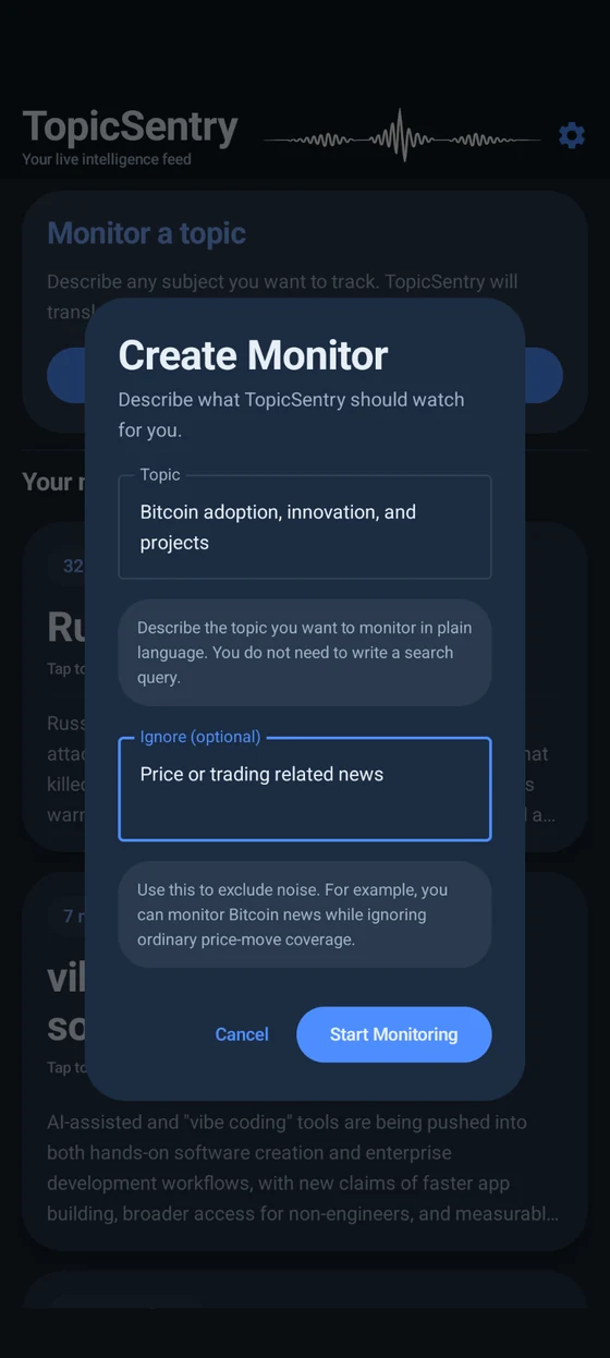 TopicSentry create monitor dialog
